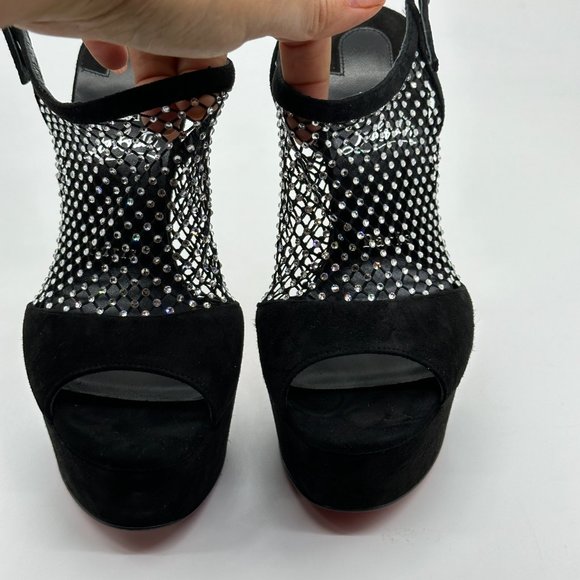 Christian Louboutin PLOUGESTA ALTA STRASS Fishnet Heels Pump Shoes Sandal - Picture 8 of 16